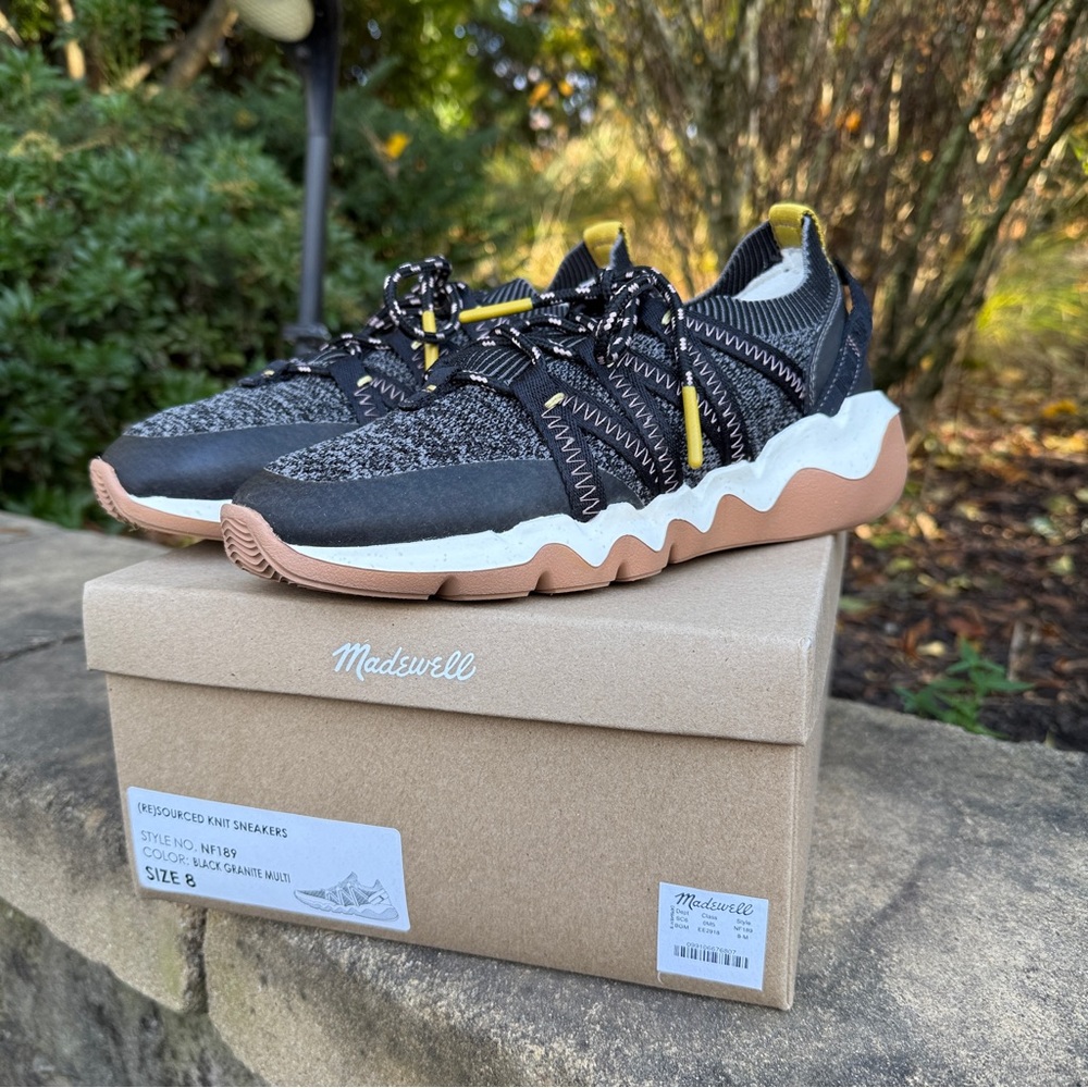Madewell Cloudlift Black and Yellow Knit Sneakers EUC Worn 1x Size 8